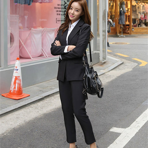 Image of Alien Kitty 2019 New Elegant Office Work Wear Pant Suits OL 2 Piece Sets Solid Blazer Jacket & Trousers Suit For Women Set Femme