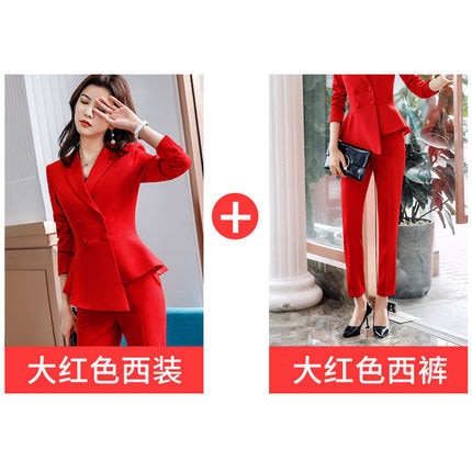 Image of 2020 Female Formal Elegant Office Work Wear Uniform OL Ladies Trousers Blazers Jacket with Tops Pant Suits 2 Pieces Sets Clothes