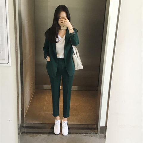Image of Alien Kitty 2019 New Elegant Office Work Wear Pant Suits OL 2 Piece Sets Solid Blazer Jacket & Trousers Suit For Women Set Femme