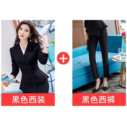 Image of 2020 Female Formal Elegant Office Work Wear Uniform OL Ladies Trousers Blazers Jacket with Tops Pant Suits 2 Pieces Sets Clothes