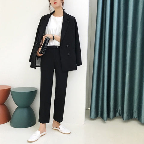 Image of Vintage Autumn Winter Thicken Women Pant Suit Light Green Notched Blazer Jacket & Pant 2019 Office Wear Women Suits Female Sets