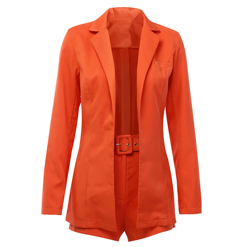 Image of hot sale new 2019 ins explosion Women's clothing autumn long sleeve cardigan jacket shorts solid color two-piece Lady suit real